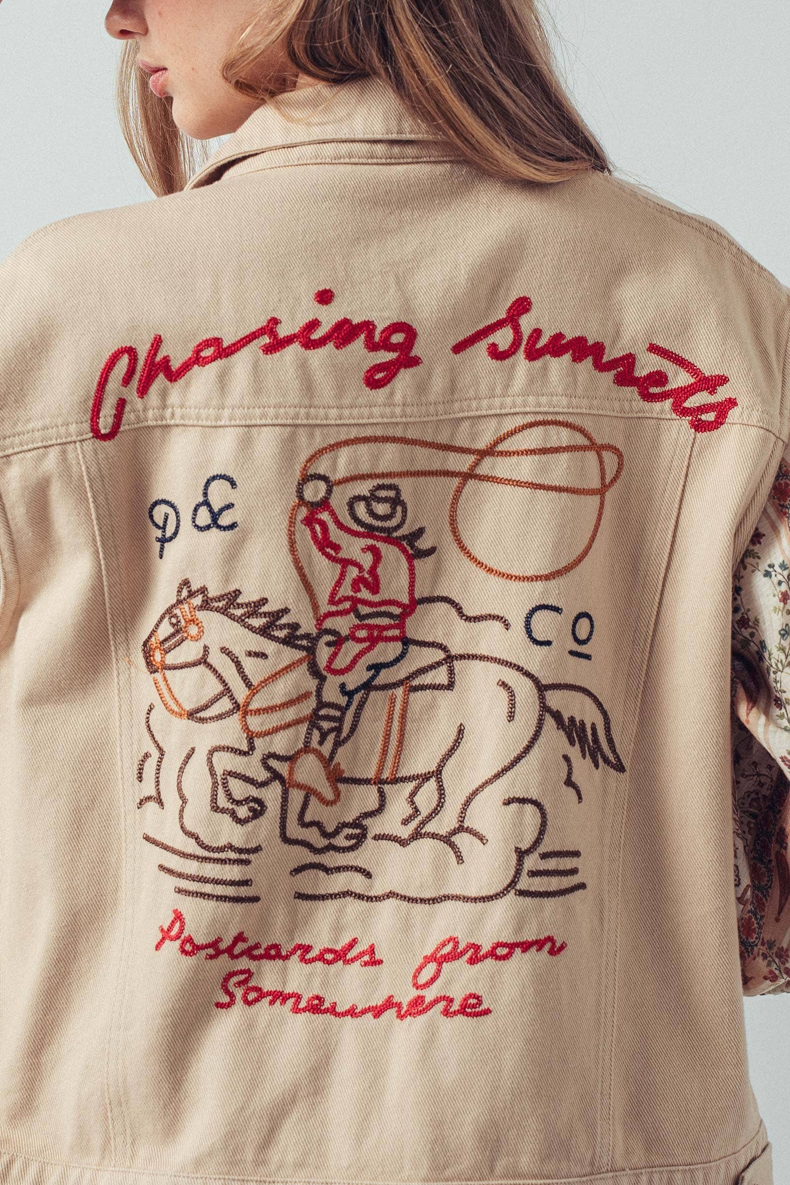 Western Sunset Embroidered Denim Vest: DENIM BLUE / S-2/M-2/L-2