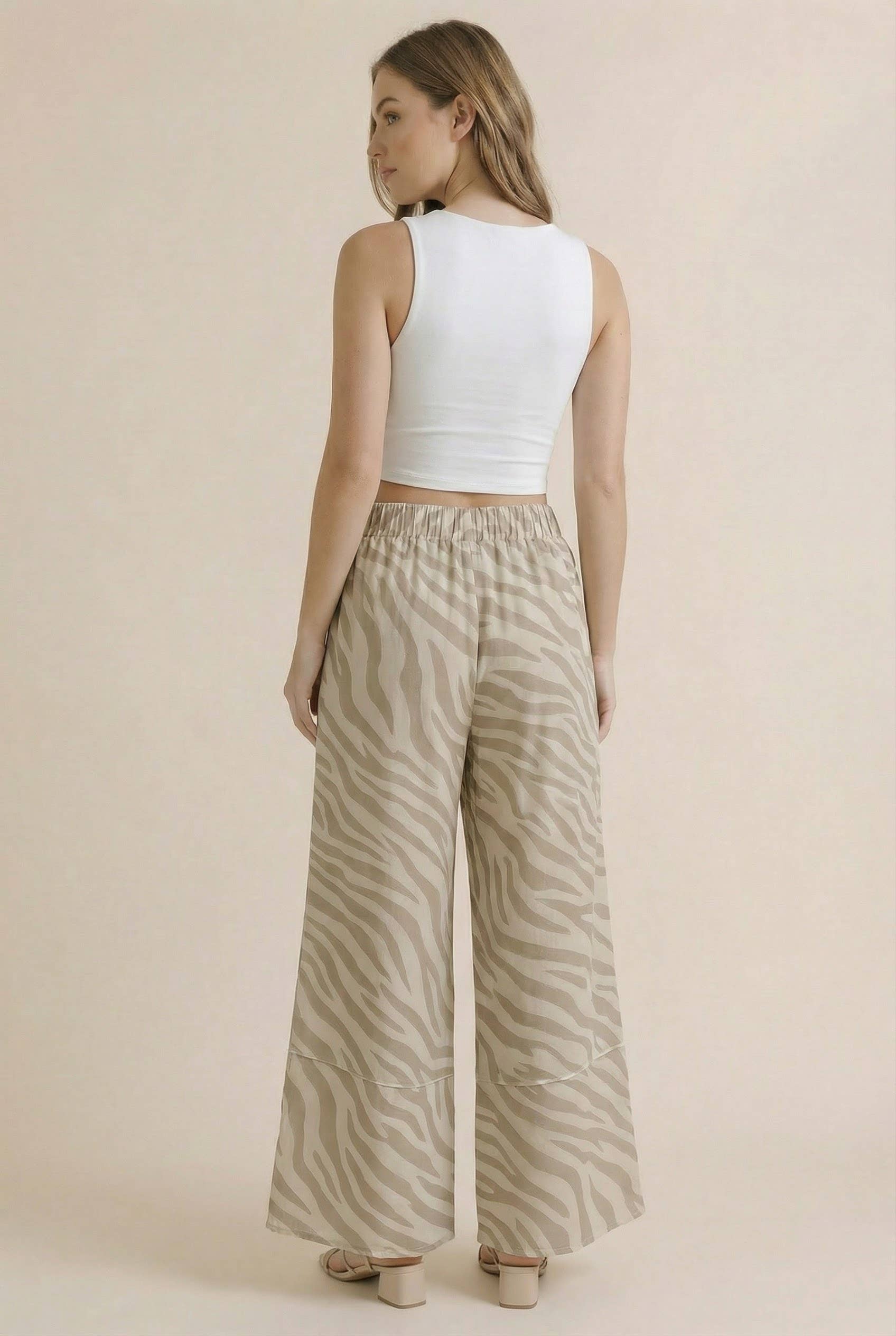 PA1199 Zebra Print Wide Leg Patchwork Lounge Pants