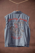 Western Sunset Embroidered Denim Vest: DENIM BLUE / S-2/M-2/L-2