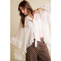 SHEER RUFFLE BELL SLEEVES BOW TIE FLOWY BLOUSE TOP
