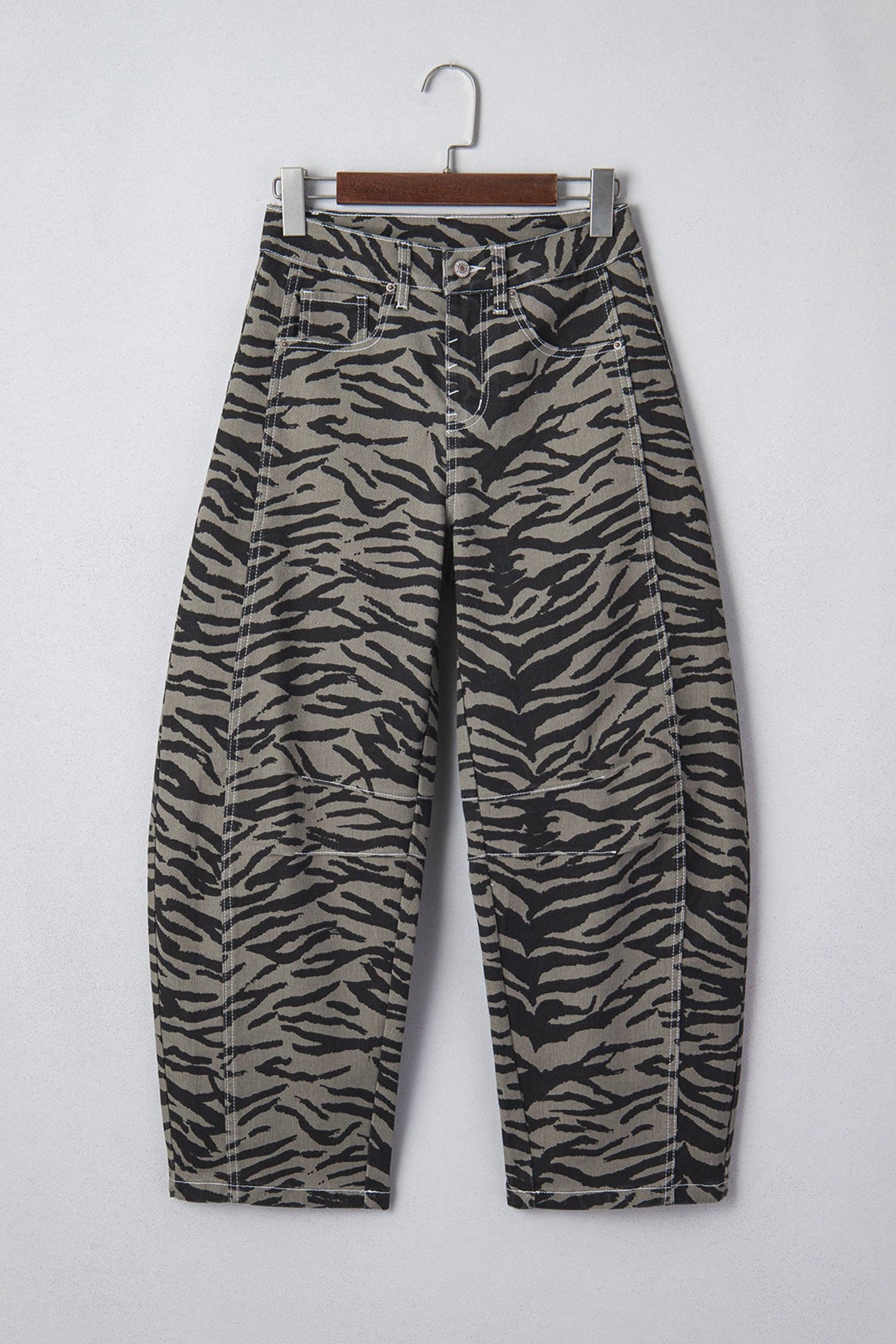 PRETTY BASH Zebra Stripe Denim Wide Barrel Leg Jeans: Gray / 14