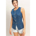 Button-Front Sleeveless Denim Vest