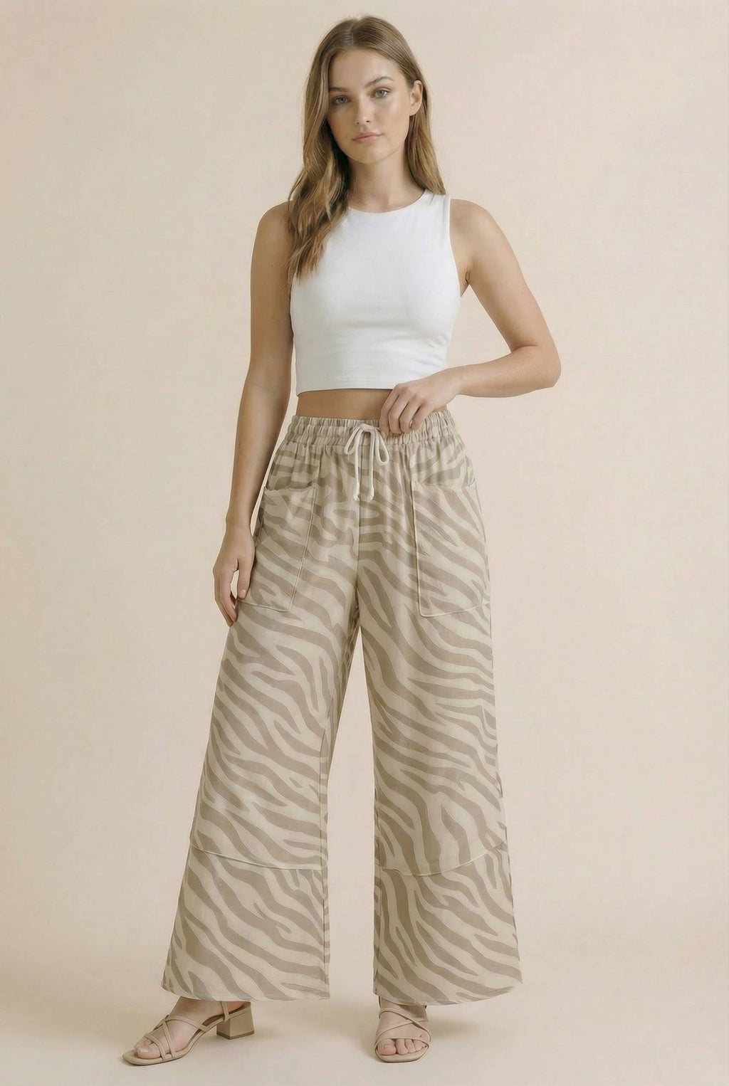 PA1199 Zebra Print Wide Leg Patchwork Lounge Pants