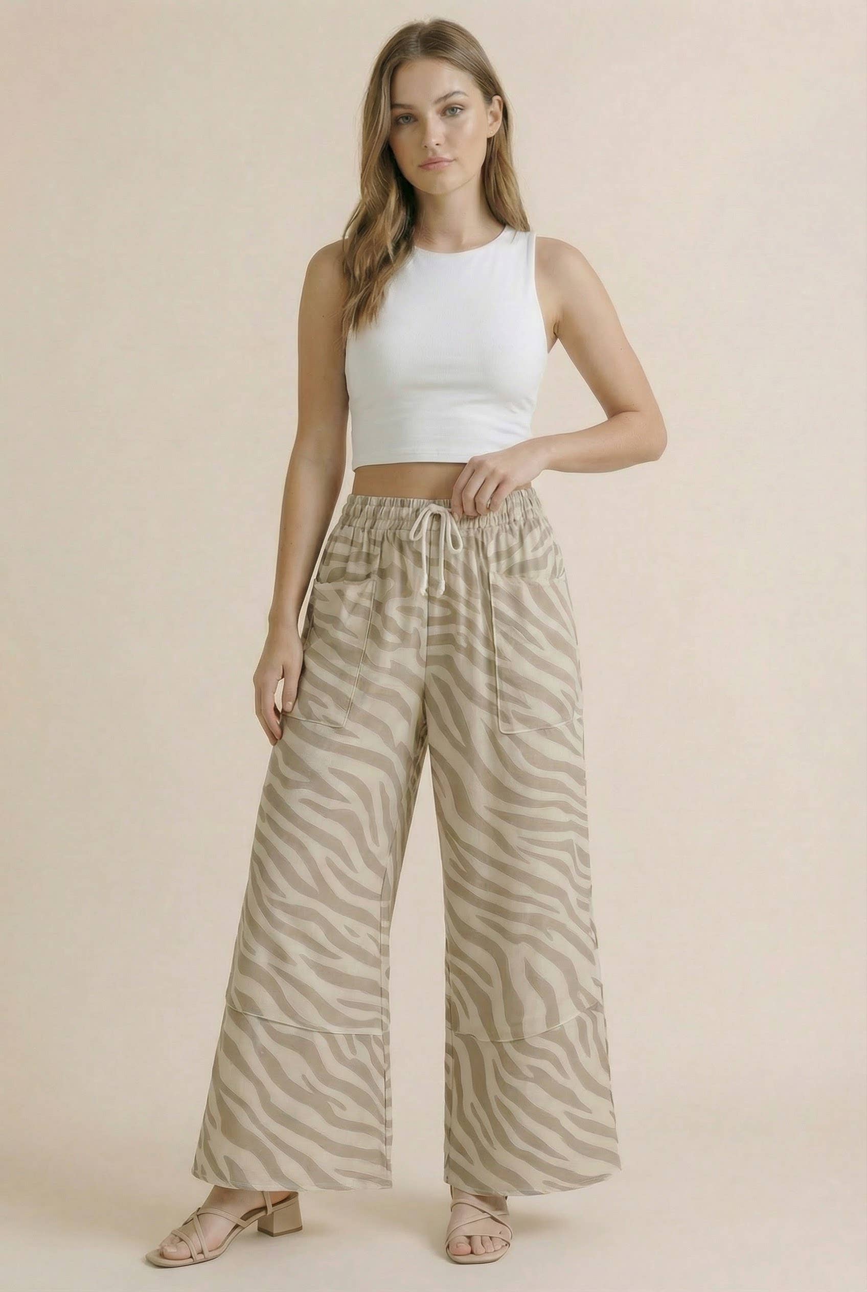 PA1199 Zebra Print Wide Leg Patchwork Lounge Pants