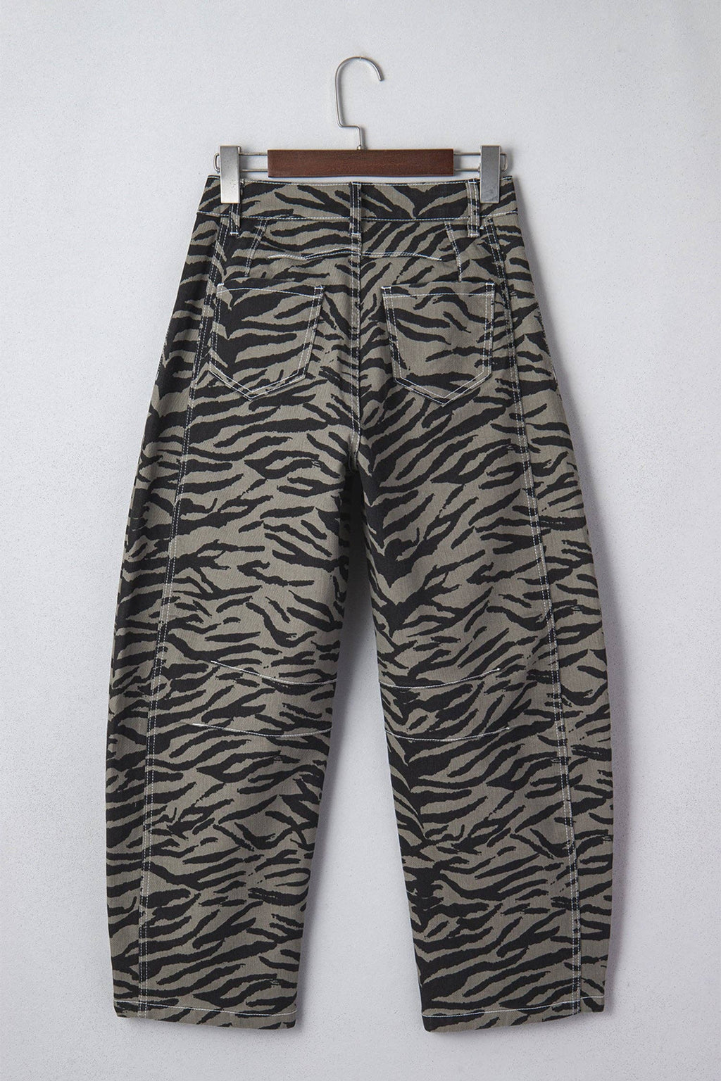 PRETTY BASH Zebra Stripe Denim Wide Barrel Leg Jeans: Gray / 16