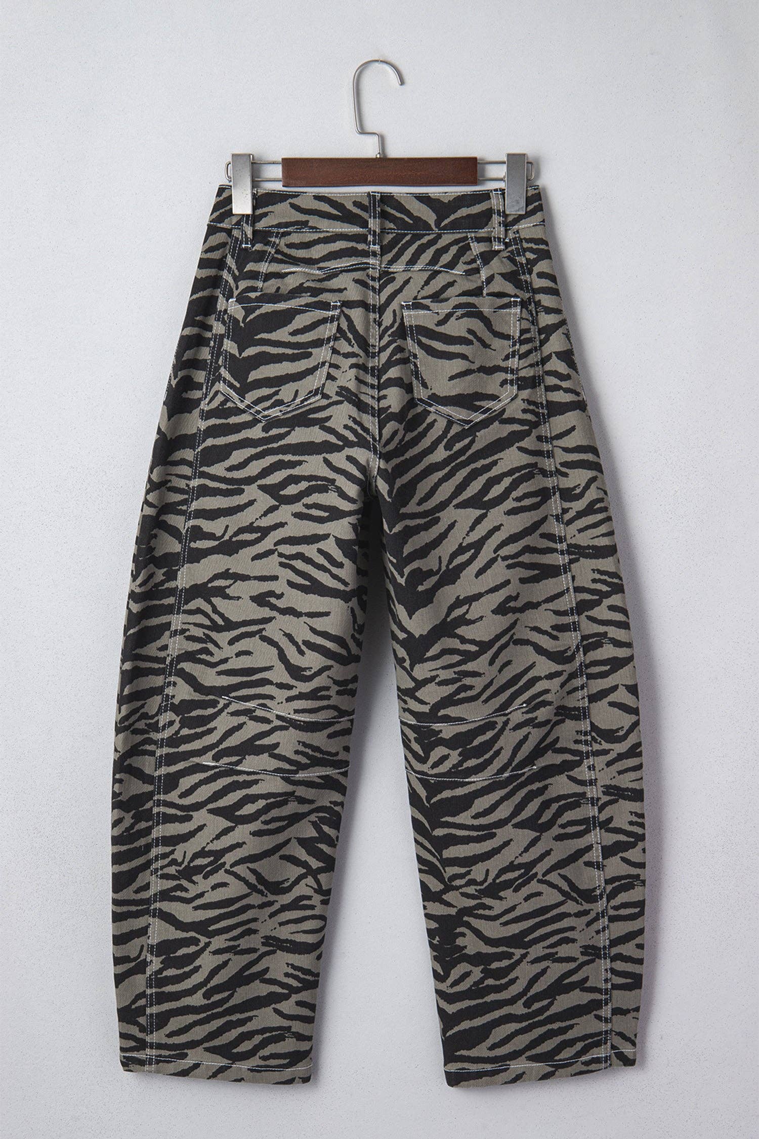 PRETTY BASH Zebra Stripe Denim Wide Barrel Leg Jeans: Gray / 4