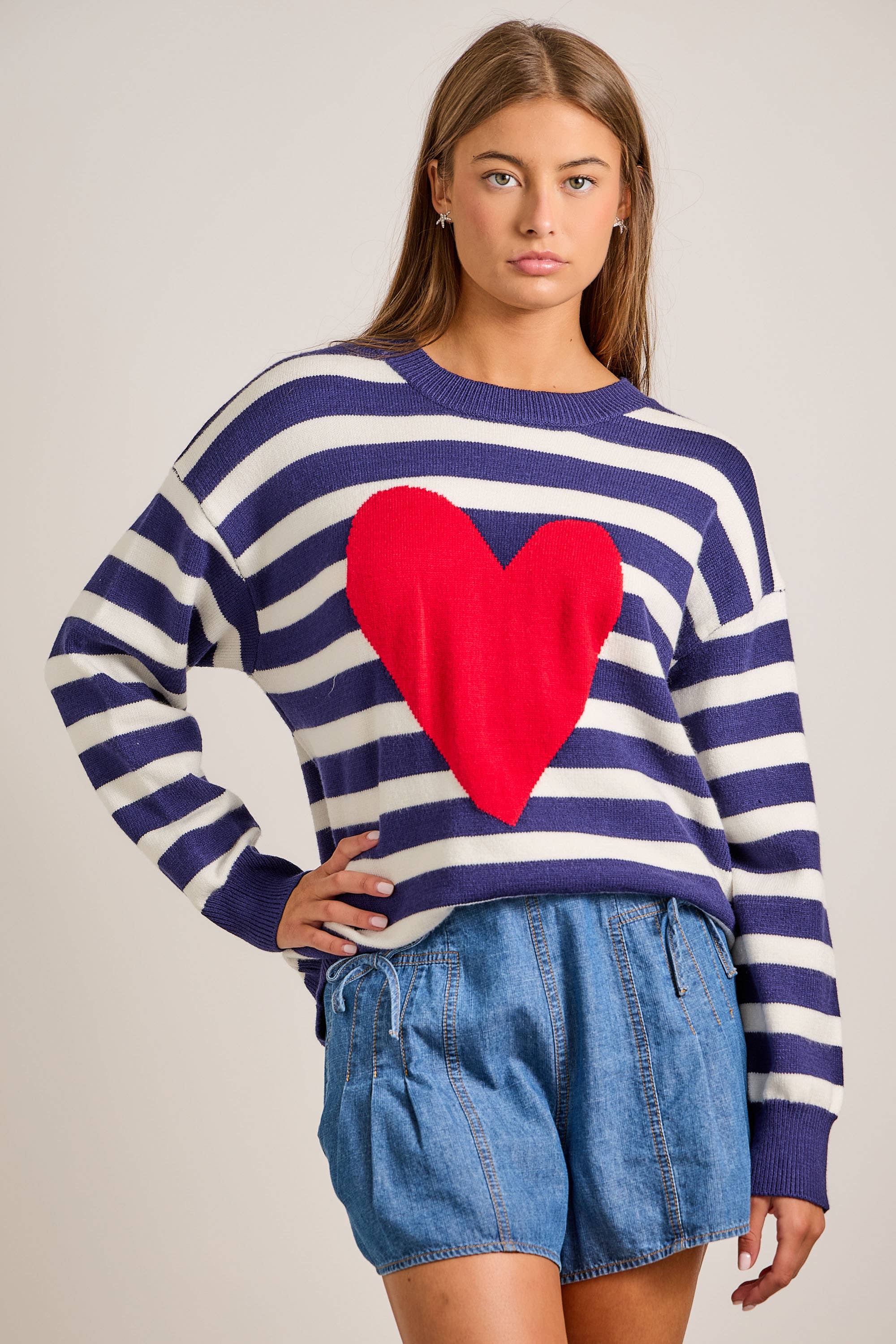 Denim Pleated Shorts with Bow Tie Detail: DENIM / L