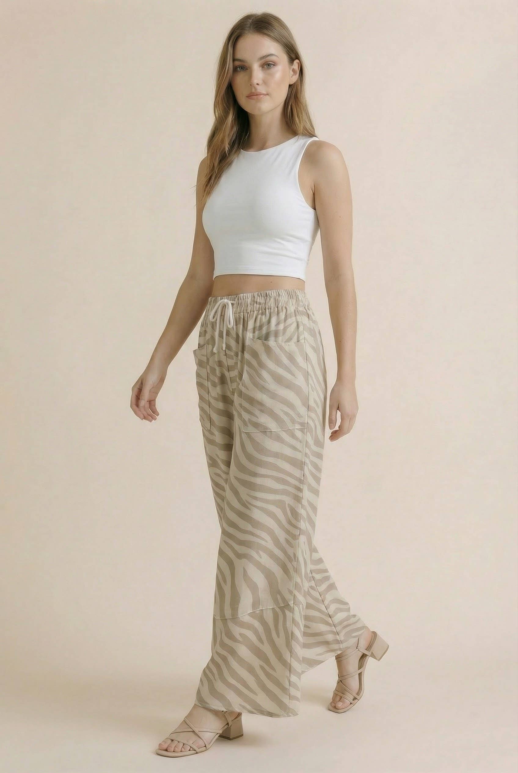 PA1199 Zebra Print Wide Leg Patchwork Lounge Pants
